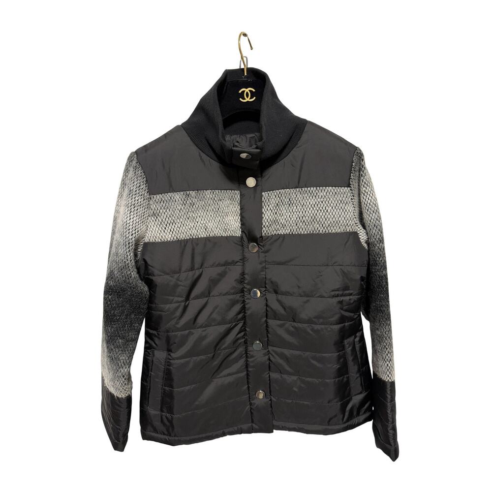 Olyss New York Jacket Womens Small Black Gray Knit Sleeve Quilted Puffer Coat